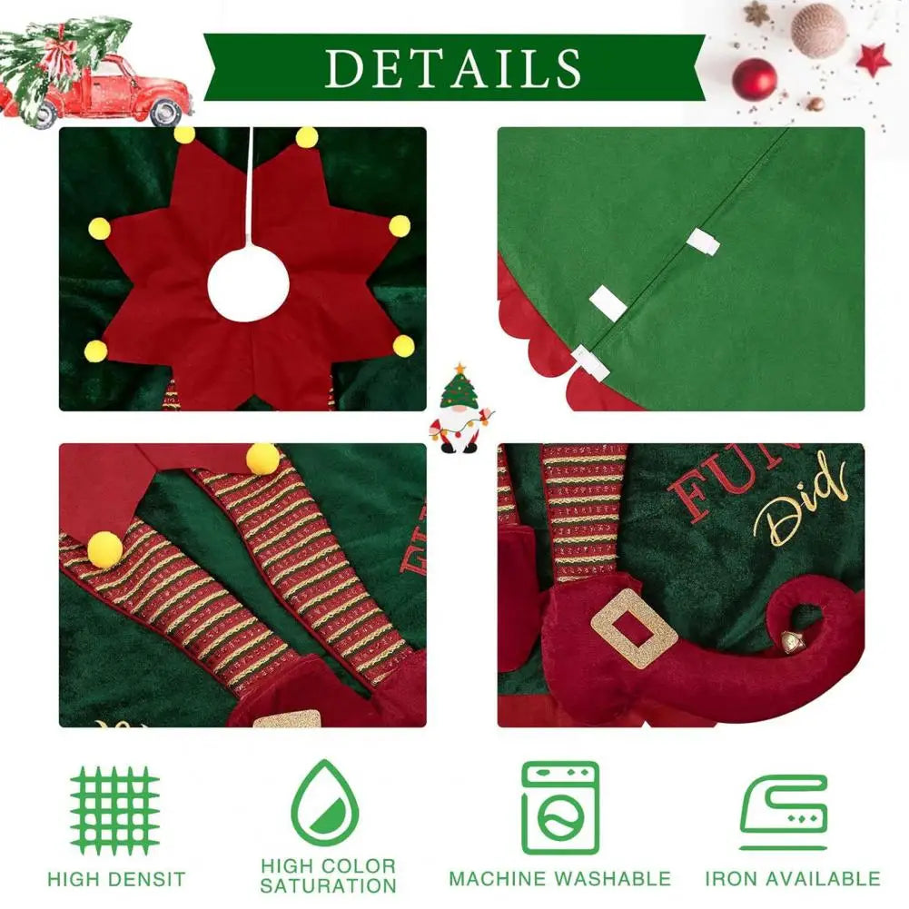Christmas Tree Skirt with Elf Legs Festive Red Green Decorative Wrap Xmas Tree Skirt Holiday Base Cover Home Decoration