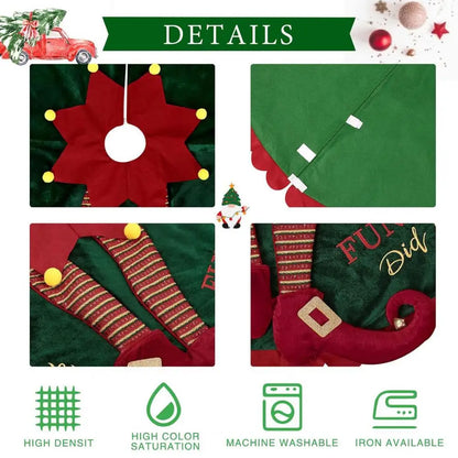 Christmas Tree Skirt with Elf Legs Festive Red Green Decorative Wrap Xmas Tree Skirt Holiday Base Cover Home Decoration