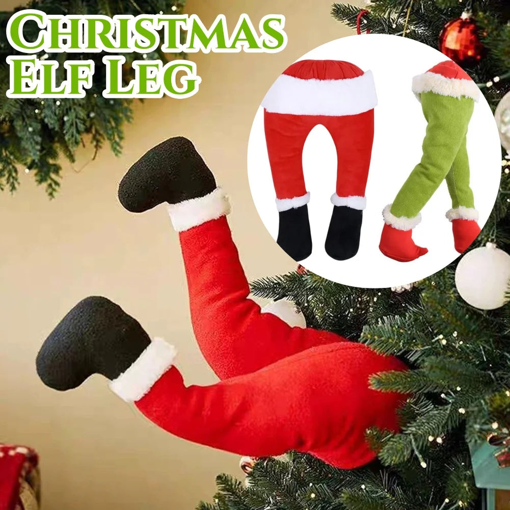 Christmas Santa/Elf Leg Plush Xmas Tree Decoration Props Santa Claus Green Artificial Leg Children's Toy Christmas Home Decor