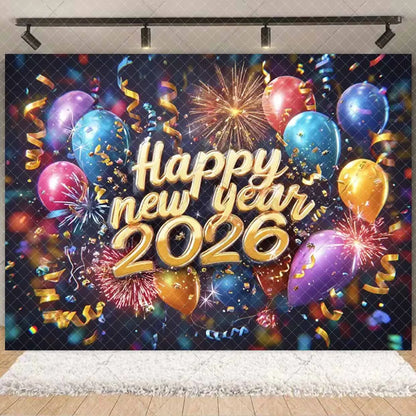 2026  Happy New Year Eve Party Decorations Black And Gold Disposable Tableware 2026 Number Balloons Family Gathering Backdrop