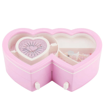 Ballet Dancer Music Box Double Heart Shaped Jewelry Storage Case Ballerina Musical Box Gift For Girls