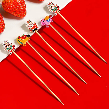 Christmas And New Year Disposable Fruit Sticks Fruit Forks Creative Art Toothpicks (100 Sticks Per Pack)
