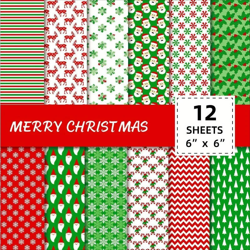 12 Sheet DIY Christmas Gift Wrapping Paper,Background Decorations Paper,DIY Photo Album,Scrapbook,Santa Claus Pattern Paper