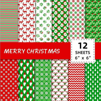 12 Sheet DIY Christmas Gift Wrapping Paper,Background Decorations Paper,DIY Photo Album,Scrapbook,Santa Claus Pattern Paper