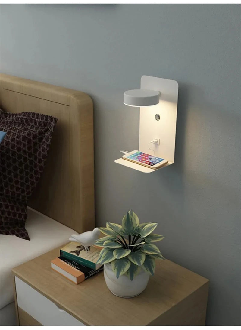 LED Wall Light Interior  Mobile Phone Charging USB Wall Lamps With Switch Bedroom Bedside Reading Lights Decoration Living Room