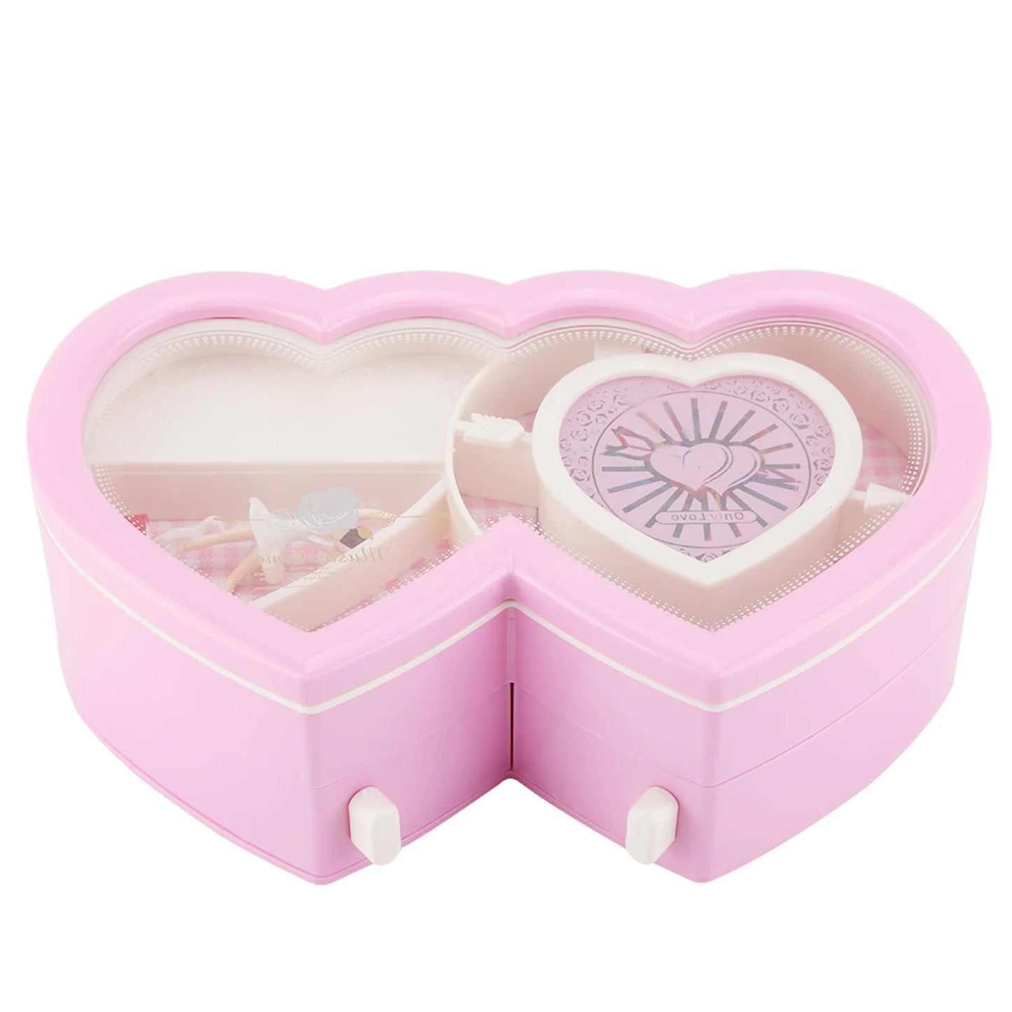 Ballet Dancer Music Box Double Heart Shaped Jewelry Storage Case Ballerina Musical Box Gift For Girls