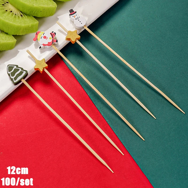 Christmas And New Year Disposable Fruit Sticks Fruit Forks Creative Art Toothpicks (100 Sticks Per Pack)