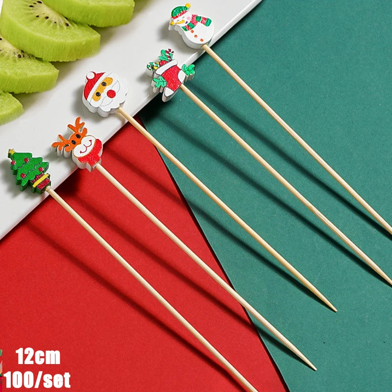 Christmas And New Year Disposable Fruit Sticks Fruit Forks Creative Art Toothpicks (100 Sticks Per Pack)