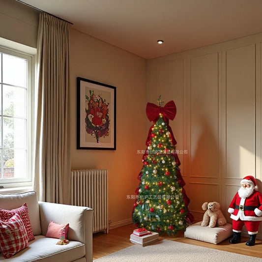 Foldable Christmas Tree 1.2-2.1m with Lights And Large Bows Portable Home Decorative Mini Christmas Tree