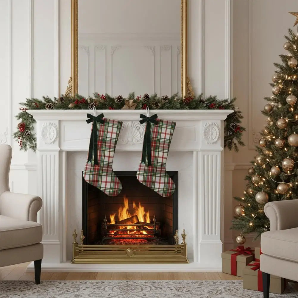 Christmas Decorations Bows Christmas Socks Candy Gift Bags Festive Christmas Atmosphere Home Hanging Ornaments