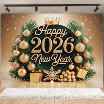 2026  Happy New Year Eve Party Decorations Black And Gold Disposable Tableware 2026 Number Balloons Family Gathering Backdrop