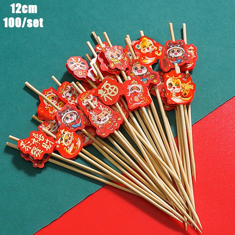 Christmas And New Year Disposable Fruit Sticks Fruit Forks Creative Art Toothpicks (100 Sticks Per Pack)