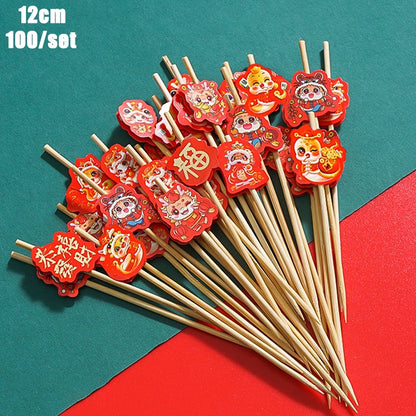 Christmas And New Year Disposable Fruit Sticks Fruit Forks Creative Art Toothpicks (100 Sticks Per Pack)