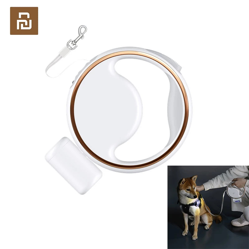Youpin Portable Retractable Dog Leash Ring 3M With Garbage Bag Box Highlight Lighting Puppy Traction Rope Pet Collar LED Light