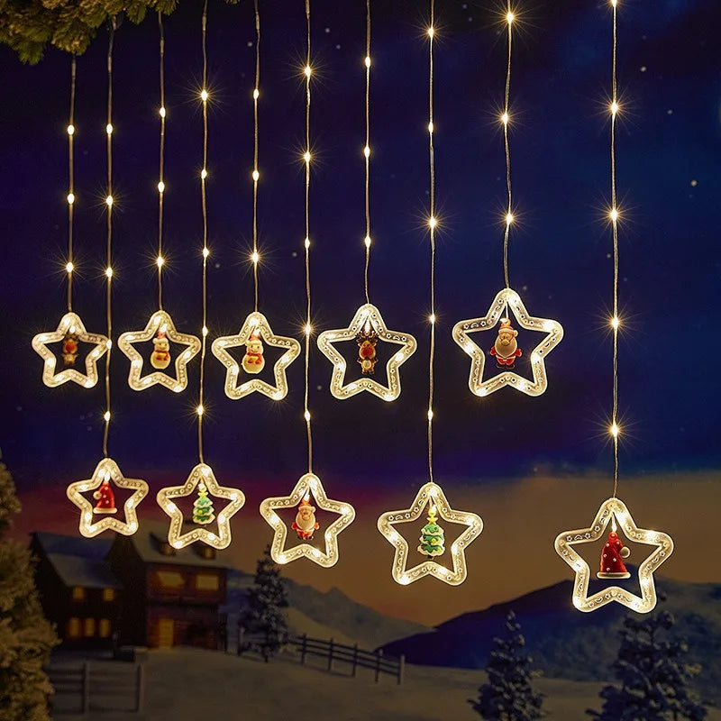 Christmas Decorations LED Curtain String Lights Cute Xmas Tree Santa Claus Pendants Lamp for Home Garden Party New Year Decor