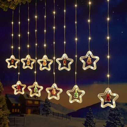 Christmas Decorations LED Curtain String Lights Cute Xmas Tree Santa Claus Pendants Lamp for Home Garden Party New Year Decor