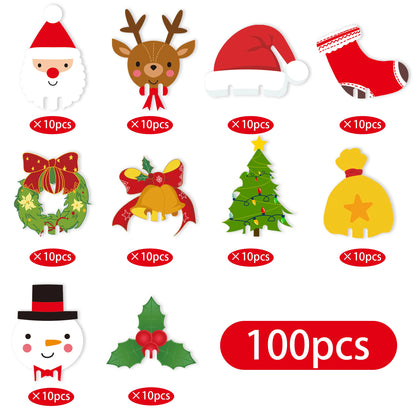 100pcs Wine Cup Card Christmas Decor Santa Hat elk  Xmas Tree Snowman Glass Cup Card table Home Decoration Christmas Accessories