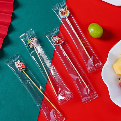 Christmas And New Year Disposable Fruit Sticks Fruit Forks Creative Art Toothpicks (100 Sticks Per Pack)