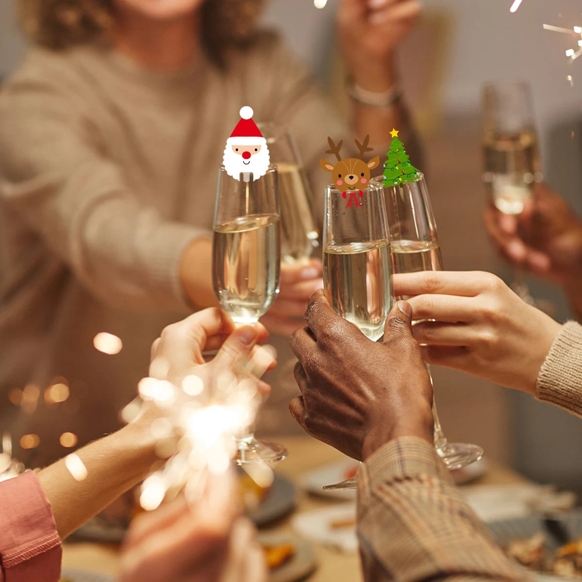 100pcs Wine Cup Card Christmas Decor Santa Hat elk  Xmas Tree Snowman Glass Cup Card table Home Decoration Christmas Accessories