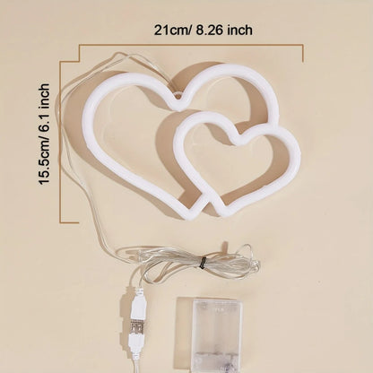 Double Heart Neon Wall Decor, USB/2A Battery Powered, Perfect for Bedroom, Kids' Room & Game Room Decoration, Unique Festival Gi
