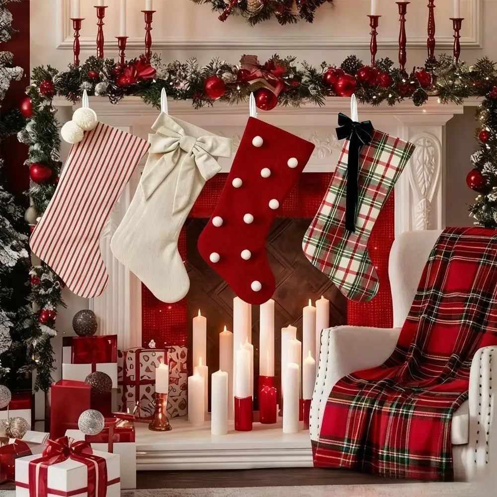Christmas Decorations Bows Christmas Socks Candy Gift Bags Festive Christmas Atmosphere Home Hanging Ornaments