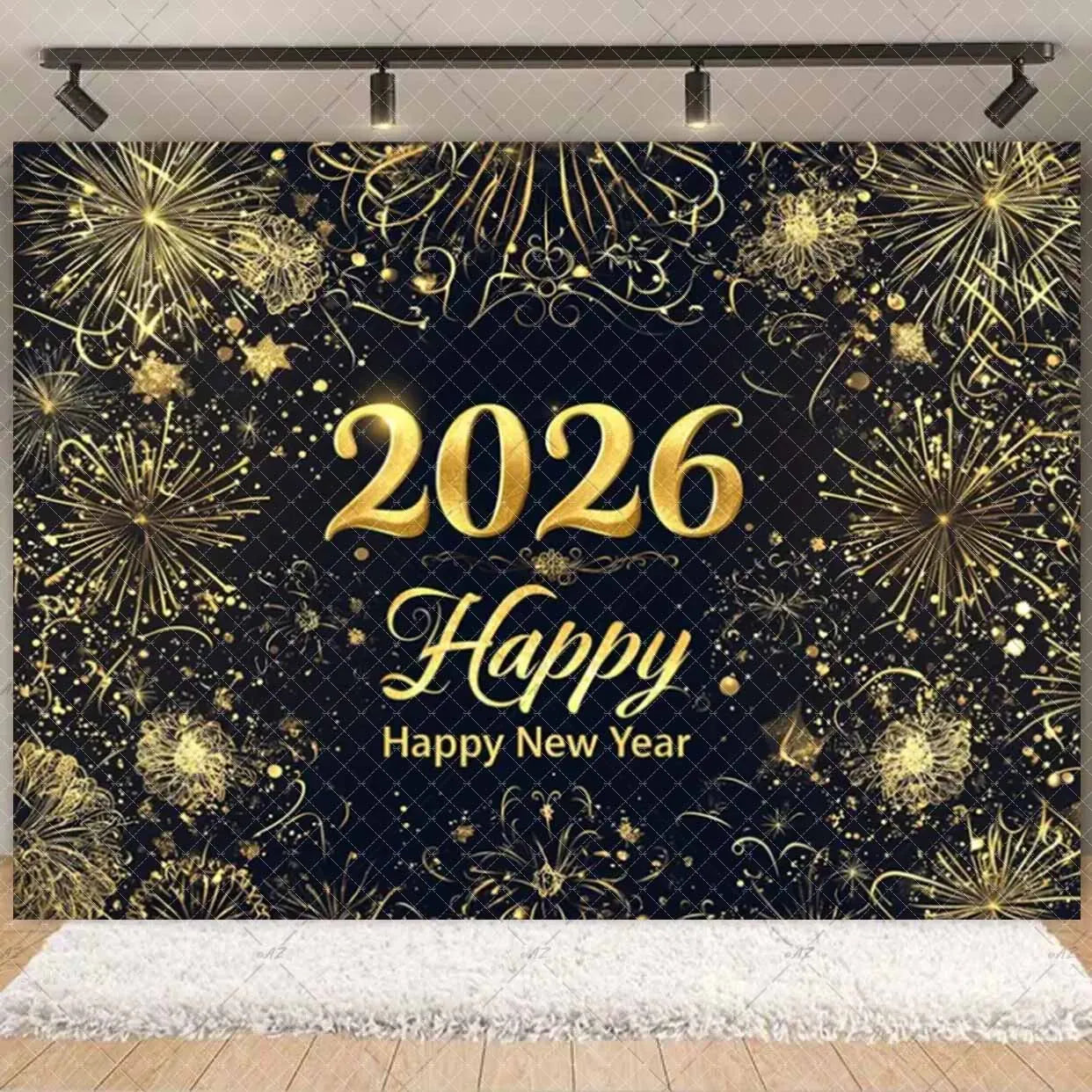 2026  Happy New Year Eve Party Decorations Black And Gold Disposable Tableware 2026 Number Balloons Family Gathering Backdrop