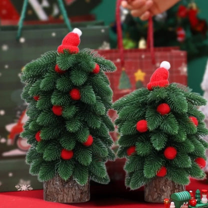 Tower Shaped Christmas Tree Ornaments Lifelike Reusable Mini Christmas Tree Wooden Base Christmas Decorations