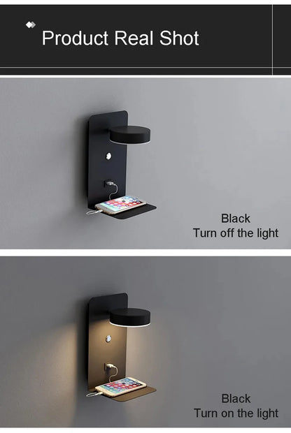 LED Wall Light Interior  Mobile Phone Charging USB Wall Lamps With Switch Bedroom Bedside Reading Lights Decoration Living Room