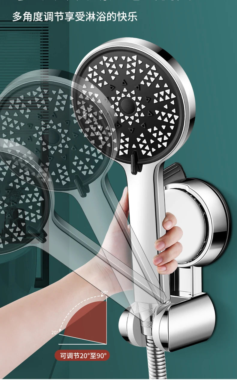 Unique Horizontal Setting,Suction Cup Handheld Shower Head Holder ,Large Shower Head Supports, Relocatable,Wall Mounted