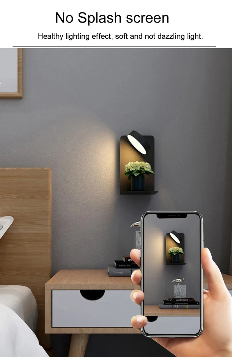LED Wall Light Interior  Mobile Phone Charging USB Wall Lamps With Switch Bedroom Bedside Reading Lights Decoration Living Room