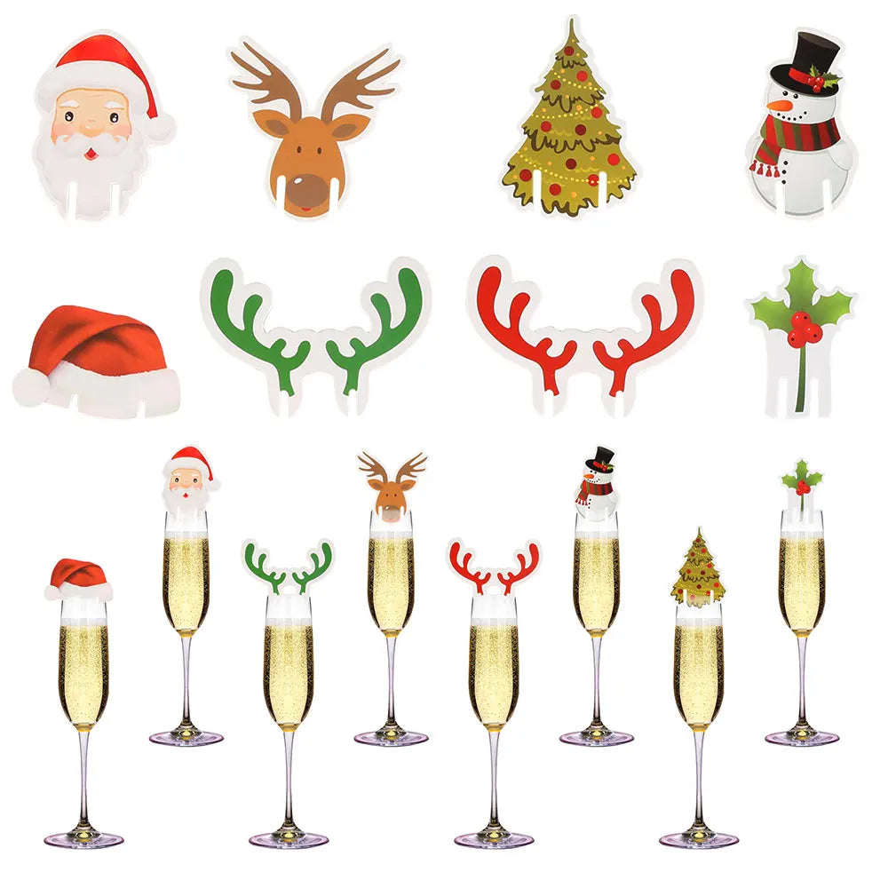 10 Popular Christmas Decorations, Christmas Tree, Snowman, Santa Hat, Santa Table, Wine Glass, Drink Cup Card, Party Decoration