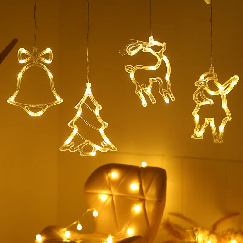 Christmas Ornaments Hanging LED Lights Bedroom Decoration Christmas Decorations Home Window Glass Decoration Warm Battery