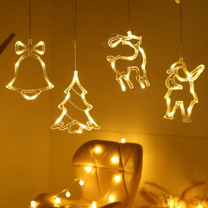 Christmas Ornaments Hanging LED Lights Bedroom Decoration Christmas Decorations Home Window Glass Decoration Warm Battery