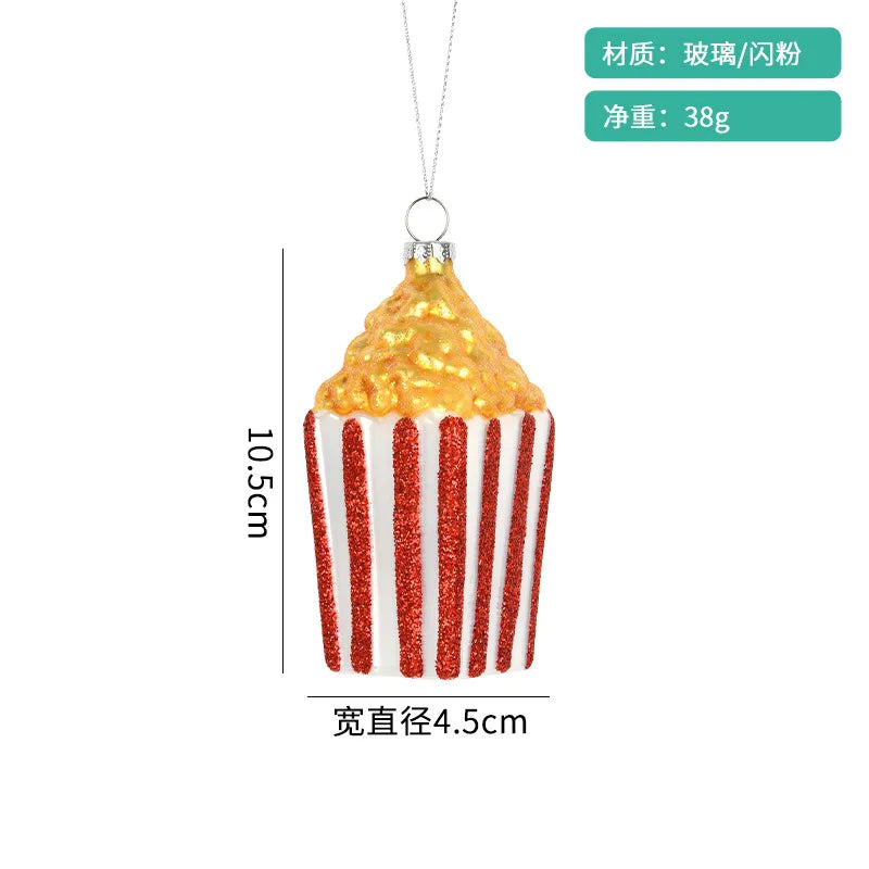 Christmas Decorations Accessories Glass Painted Fruits Vegetables Bottles Cake Christmas Tree Ornaments Hanging Pendant Gifts