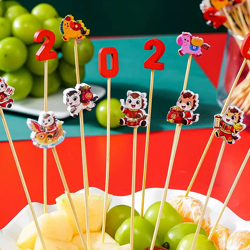 Christmas And New Year Disposable Fruit Sticks Fruit Forks Creative Art Toothpicks (100 Sticks Per Pack)