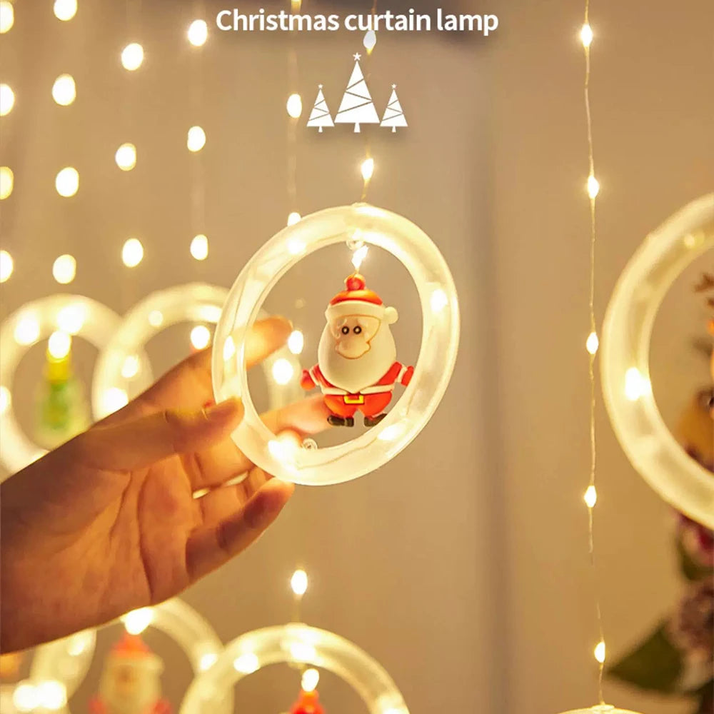 Christmas Decorations LED Curtain String Lights Cute Xmas Tree Santa Claus Pendants Lamp for Home Garden Party New Year Decor