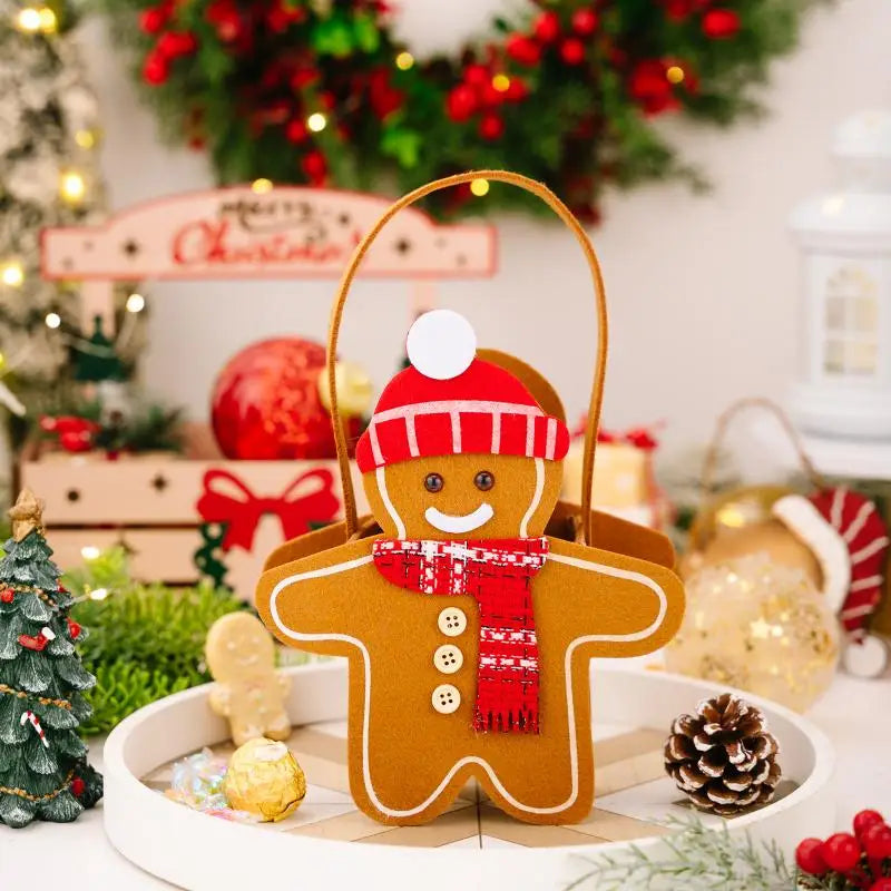 Christmas Gifts Bags Cute Gingerbread Man Storage Bags Chocolate Cookies Candy Handbags For Christmas Birthday Party Decoration