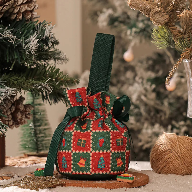Portable Christmas Gift Bags Canvas Drawstring Candy Bags Christmas Decorations for Home 2024 Navidad Natal Gifts New Year 2025