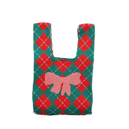 Christmas Festival Knitted Gift Bag Handheld Candy Bag Women Mini Knot Wrist Bag Cute Knitted Tote Bag Reusable Shopping Bags