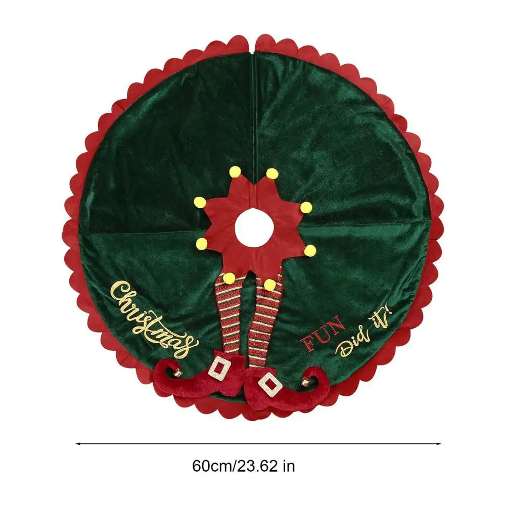 Christmas Tree Skirt with Elf Legs Festive Red Green Decorative Wrap Xmas Tree Skirt Holiday Base Cover Home Decoration