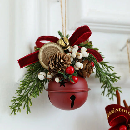 Christmas Bells Bow Antlers Red Fruit Pine Bough Pinecone Pendant Christmas Tree Jingle Bells Hanging Ornament New Year Decor