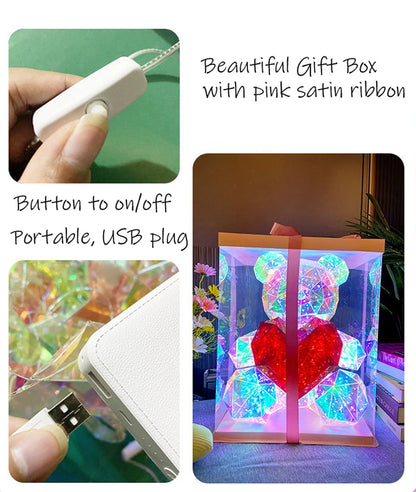 Red Teddy Bear Doll Gift Lamp Colorful Sparkling Romantic Surprise LED gift Light Girls Birthday Valentine's Day Bedroom Decor