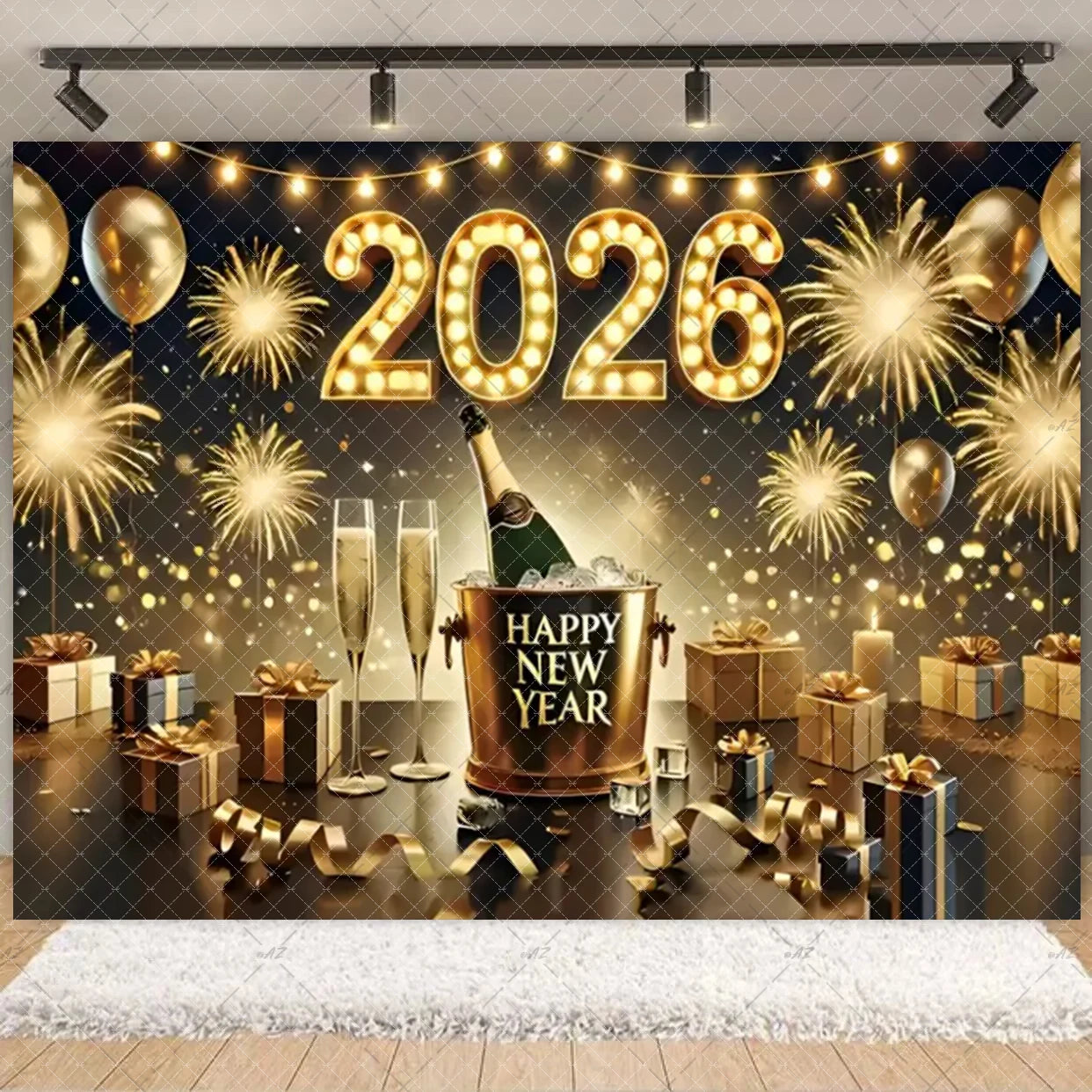 2026  Happy New Year Eve Party Decorations Black And Gold Disposable Tableware 2026 Number Balloons Family Gathering Backdrop