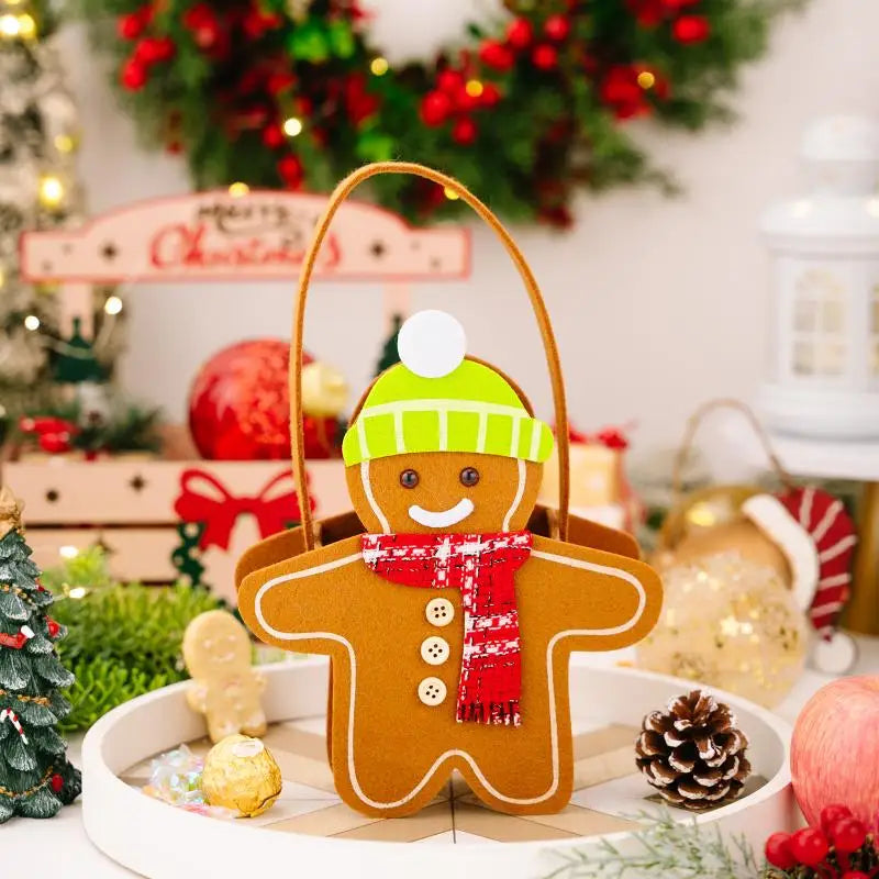 Christmas Gifts Bags Cute Gingerbread Man Storage Bags Chocolate Cookies Candy Handbags For Christmas Birthday Party Decoration