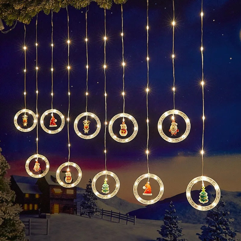 Christmas Decorations LED Curtain String Lights Cute Xmas Tree Santa Claus Pendants Lamp for Home Garden Party New Year Decor