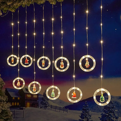 Christmas Decorations LED Curtain String Lights Cute Xmas Tree Santa Claus Pendants Lamp for Home Garden Party New Year Decor