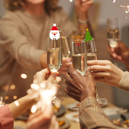 100pcs Wine Cup Card Christmas Decor Santa Hat elk  Xmas Tree Snowman Glass Cup Card table Home Decoration Christmas Accessories