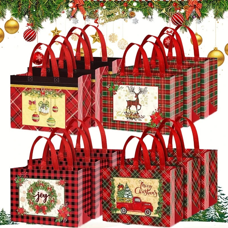 Christmas Gift Bags, Christmas Tote Bags with Handles, Reusable Non-Woven Shopping Bags for Xmas Gifts Wrapping Holiday Party