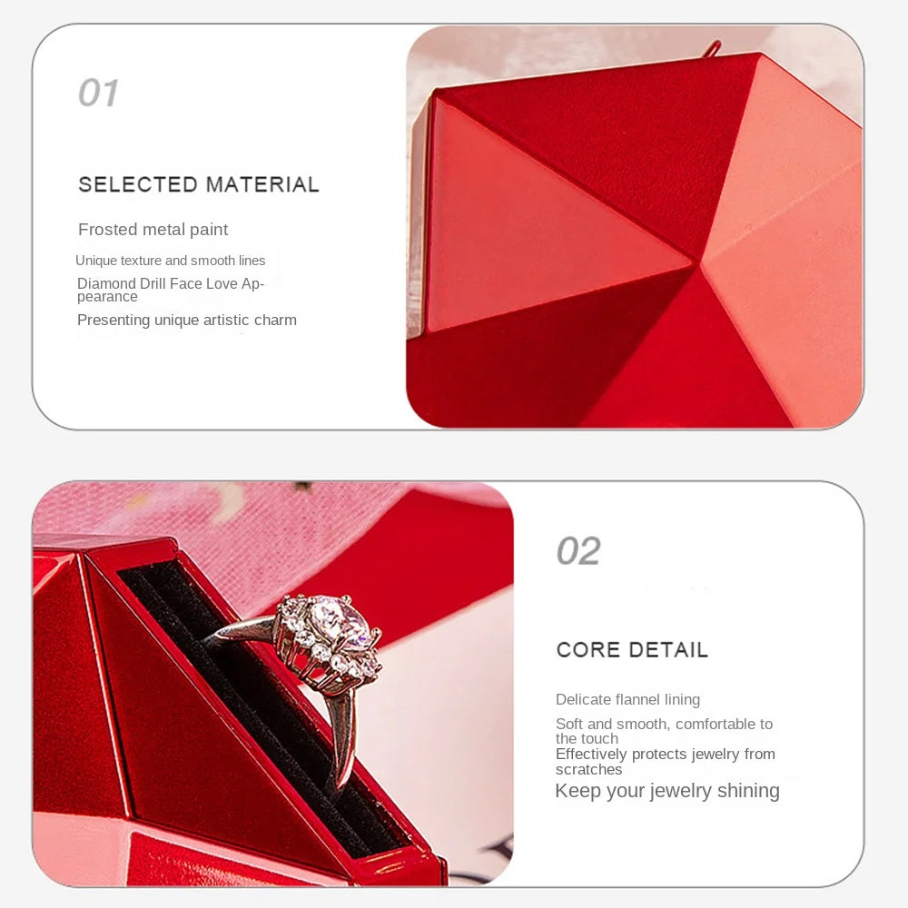 Luxury Heart Shaped Diamond Ring Box Automatic Pop-up Portable Jewelry Box Jewelry Storage Box Proposal Wedding Case For Girl