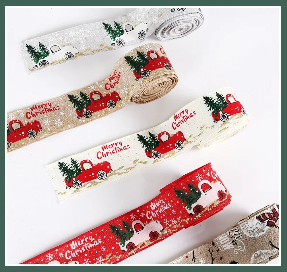 Christmas Ribbon Classic Wrapping Christmas Tree Ribbon Wreath Bows DIY Fabric Swirl Ribbon Burlap Xmas Gift Decoration